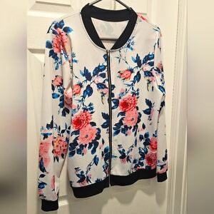Ladies Floral Zip-Up Lightweight Jacket Large